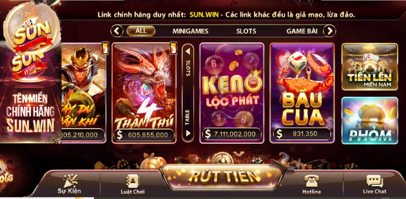 Giao diện cổng game Sun win đẹp mắt